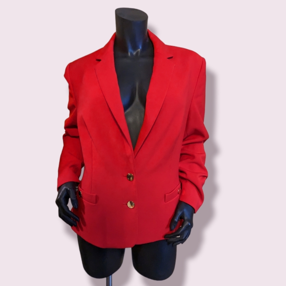 Anne Klein Red Blazer Jacket with Gold Buttons Size 16